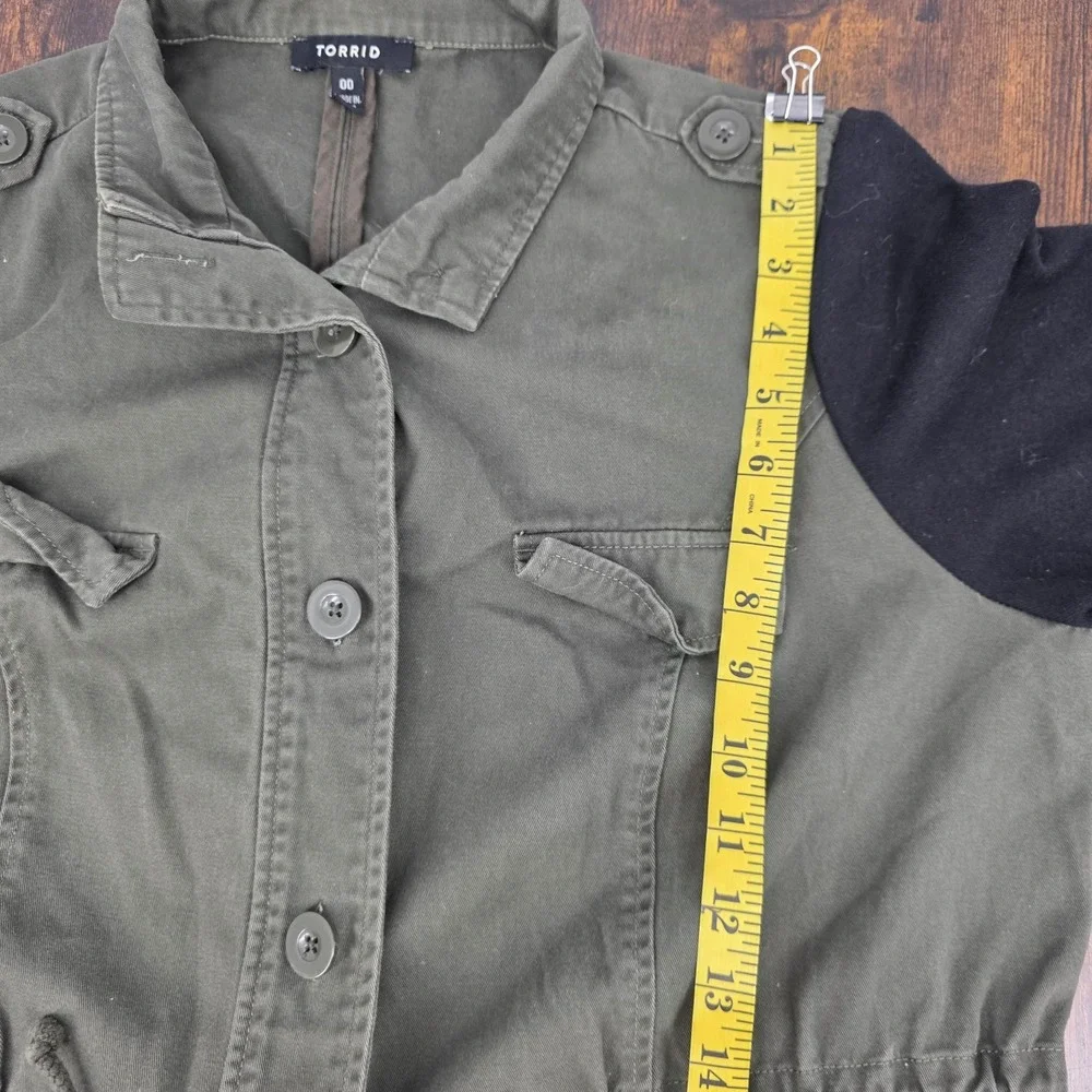 Torrid Military Shirt Jacket Olive Drab‎ Green Utility Black Sleeves Womens 00 - Picture 6 of 7